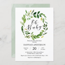 Greenery Oh Baby Shower Modern Script Inbjudningar