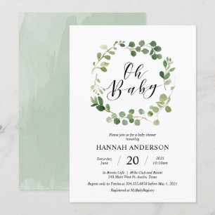 Greenery Oh Baby Shower Modern Script Inbjudningar