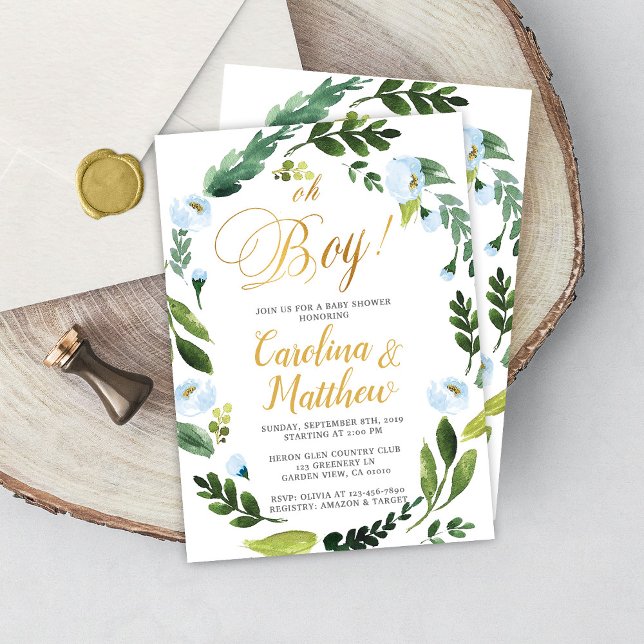 Greenery Oh Boy Baby Shower-inbjudan till Guld Inbjudningar (Skapare uppladdad)