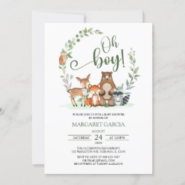 Greenery Oh Boy Woodland Animals Baby Shower Inbjudningar