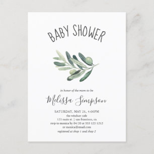 Greenery Olive Baby Shower Inbjudan Vykort
