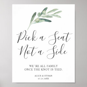Greenery Olive Bröllop Seating Poster