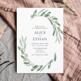 Greenery Olive Eleganten Botanical Bröllop Inbjudningar