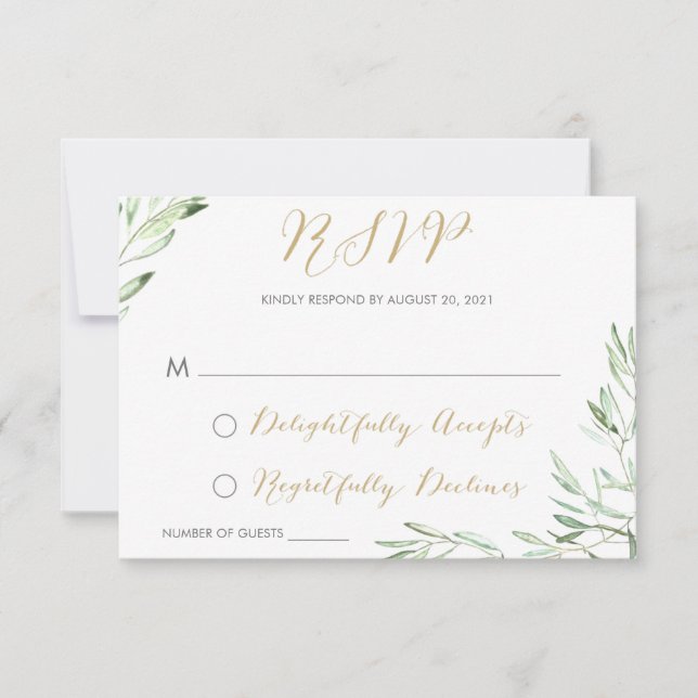 Greenery Olive Gren Modern Response Card OSA Kort (Framsida)
