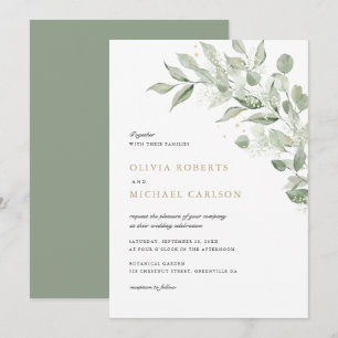 Greenery Olive Lämna Gren Babyns utandning Bröllop Inbjudningar