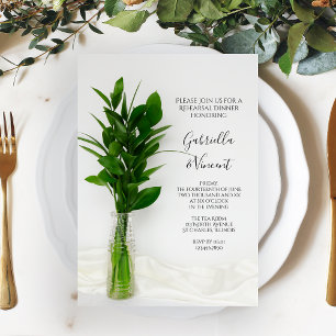 Greenery on White Bröllop Rehearsal Dinner Inbjudningar