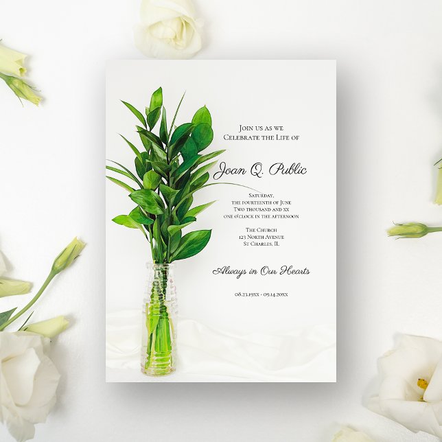 Greenery on White Firande of Life Memorial Inbjudningar (Skapare uppladdad)