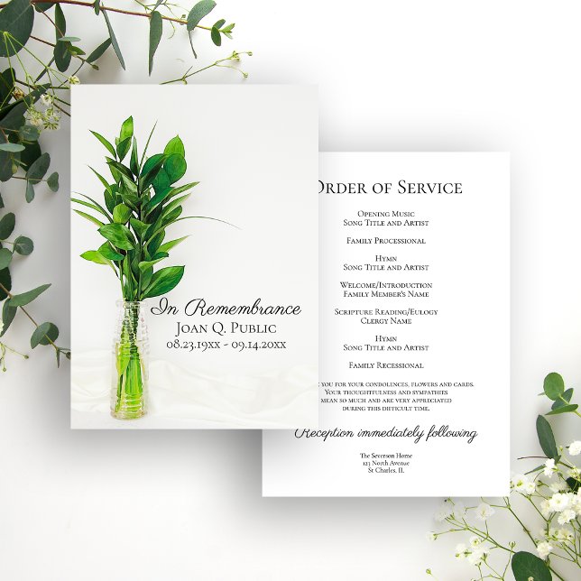 Greenery on White Funeral Memorial Service Program (Skapare uppladdad)