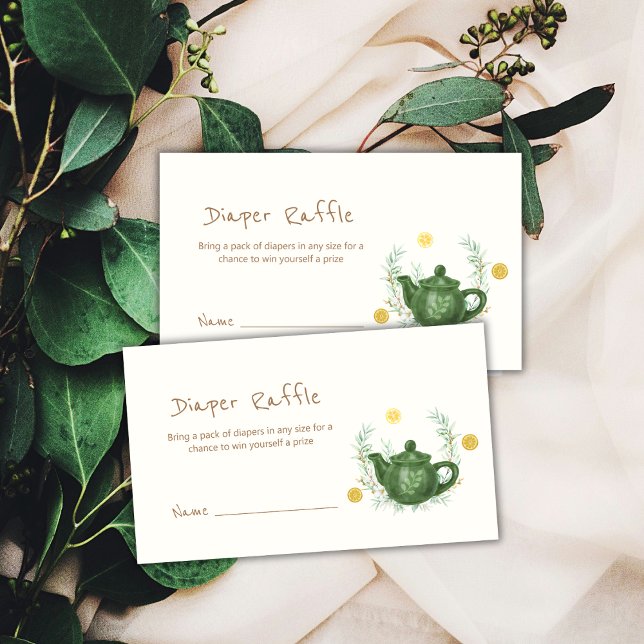 Greenery Orange Tea Diaper Raffle Baby Shower Tilläggskort (Greenery Orange Tea Diaper Raffle Baby Shower Enclosure Card)