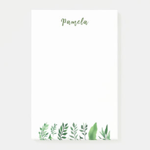 Greenery över den minimalistiska Blommigten Namn O Post-it Block