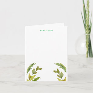Greenery över den moderna minimalistiska Namn-Blom Anteckningskort