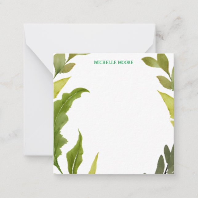 Greenery över den moderna minimalistiska Namn-Blom Anteckningskort (Framsida)