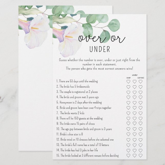 Greenery - Över eller under bröllopsduschspel (Fram/baksida)