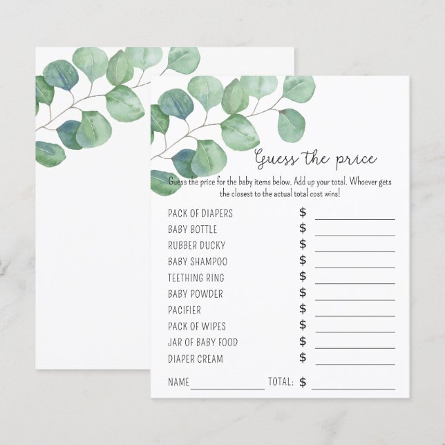 Greenery Party spel | Pris Gissningslek (Fram/baksida)