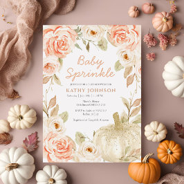 Greenery Peach White Pumpkin Baby Sprinkle Inbjudningar