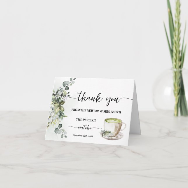 Greenery Perfect Matcha Thank You Card Folded Tack Kort (Framsida)