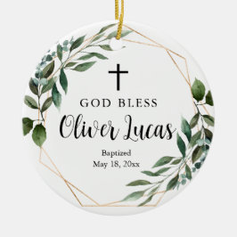 Greenery Personlig Baptism Ceramic Ornament