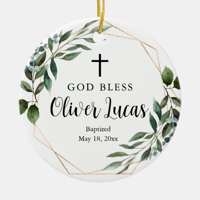 Greenery Personlig Baptism Ceramic Ornament (Framsidan)