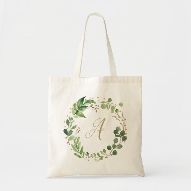 Greenery Personlig Monogram Tote Bag Tygkasse (Framsidan)