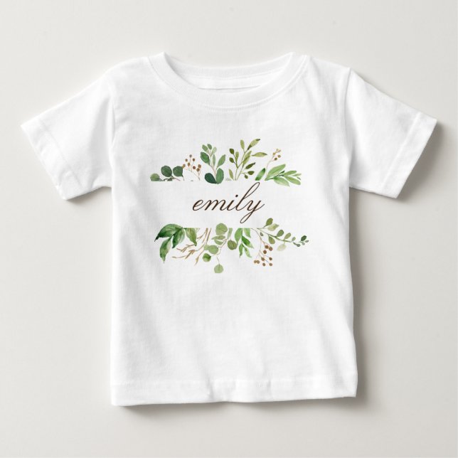 Greenery Personlig Namn Baby T-shirt (Framsida)