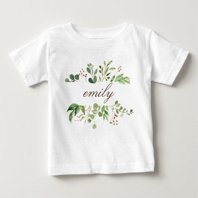 Greenery Personlig Namn Baby Tee (Framsida)