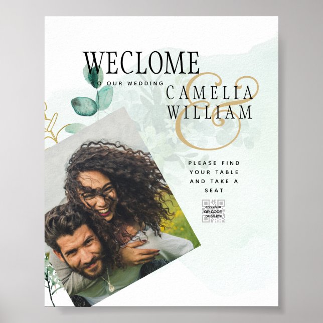 Greenery PHOTO Bröllop WELCOME Sign BUDGET Poster (Framsidan)