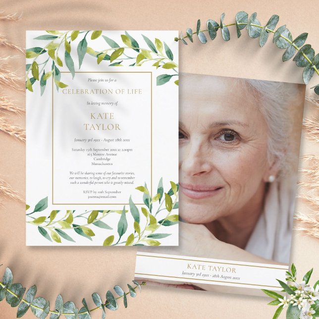 Greenery Photo Funeral Firande of Life Inbjudningar (Greenery Photo Funeral Celebration of Life Invitation)