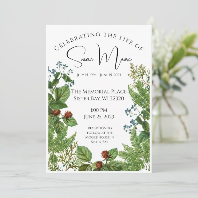 Greenery Photo Funeral Inbjudningar (Stående Fram)