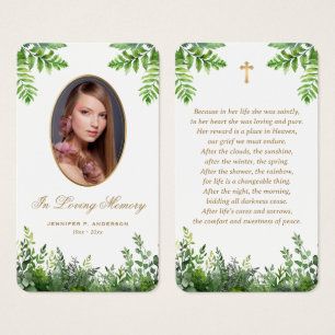 Greenery Photo Funeral Memorial Prayer-kort Visitkort
