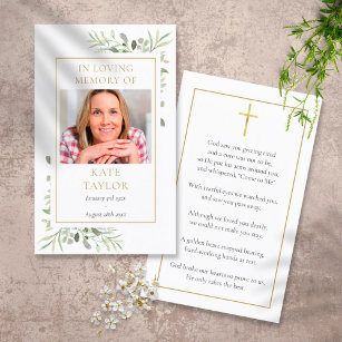 Greenery Photo Funeral Memorial Prayer-kort Visitkort
