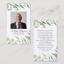 Greenery Photo Funeral Prayer Cards