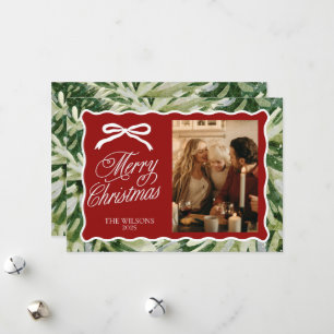 Greenery Photo jul Card med Bow & Scallop Julkort