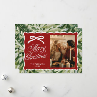 Greenery Photo jul Card med Bow & Scallop Julkort