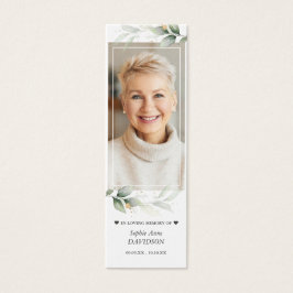 Greenery Photo Memorial Funeral Dikt Bookmark Litet Visitkort