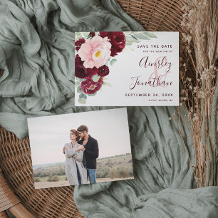 Greenery Photo Modern Burgundy Blommigt Spara Datumet