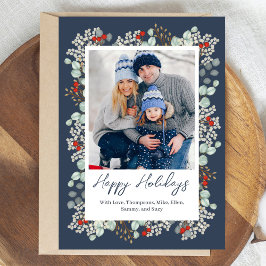 Greenery Photo Navy Blue Glad helg Julkort