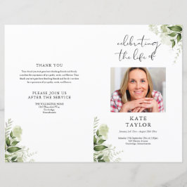 Greenery Photo Order of Service Funeral Program