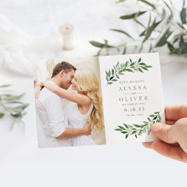 Greenery Photo Save Date Card Tack Kort
