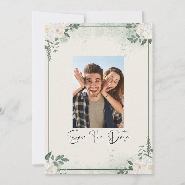 Greenery Photo Save The Date Invitation Inbjudningar (Framsida)