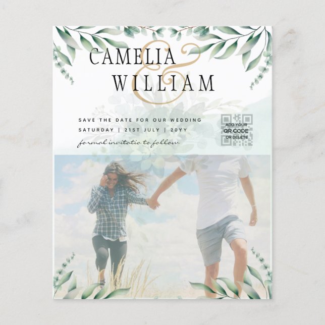 Greenery PHOTO WEDDING INVITATION Eucalyptus Flygblad (Framsidan)