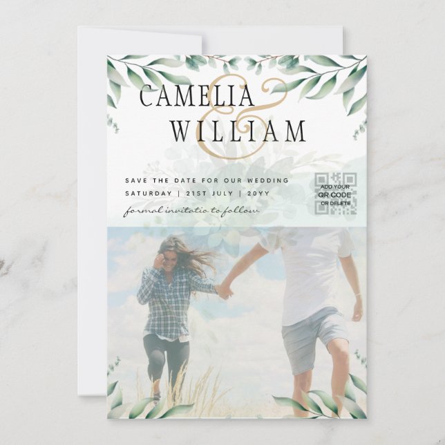 Greenery PHOTO WEDDING INVITATION Eucalyptus Inbjudningar (Framsida)