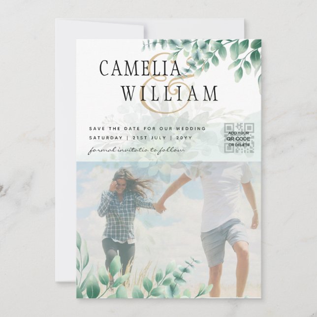 Greenery PHOTO WEDDING INVITATION Eucalyptus Inbjudningar (Framsida)