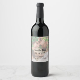 Greenery Photo WedSave Save Date Wine Label Vinflaska Etikett