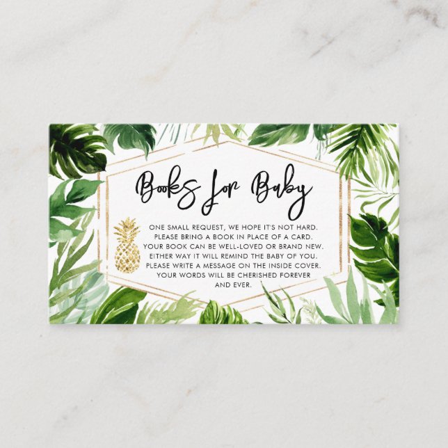 Greenery Pineapple Baby Shower Bokar för Baby Visitkort (Framsida)