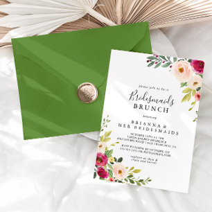Greenery Pink Blush Bridesmaids Brunch Shower Inbjudningar