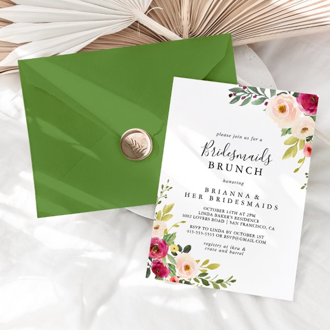 Greenery Pink Blush Bridesmaids Brunch Shower Inbjudningar (Skapare uppladdad)