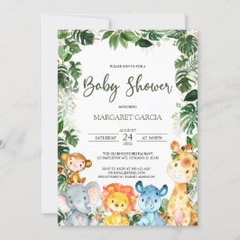 Greenery Pojke Safari Animals Baby Shower Inbjudningar