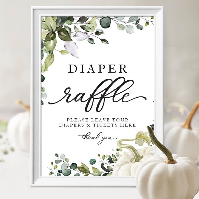 Greenery Pumpkin Baby Shower Diaper Raffle Sign Poster (Skapare uppladdad)