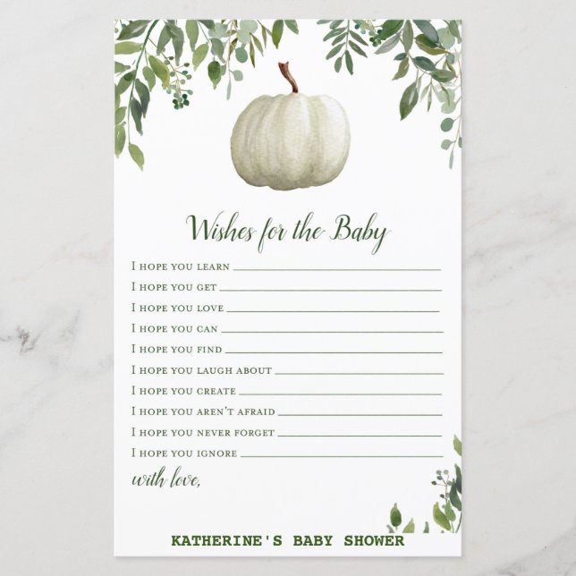 Greenery Pumpkin Baby Shower Game PRINTED (Framsida)