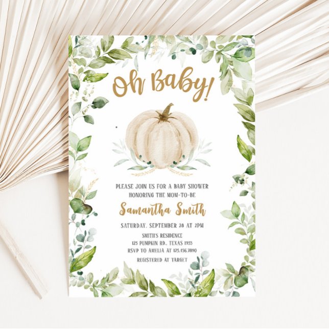 Greenery Pumpkin Baby Shower Inbjudningar (Oh Baby Greenery Baby Shower Invitation)